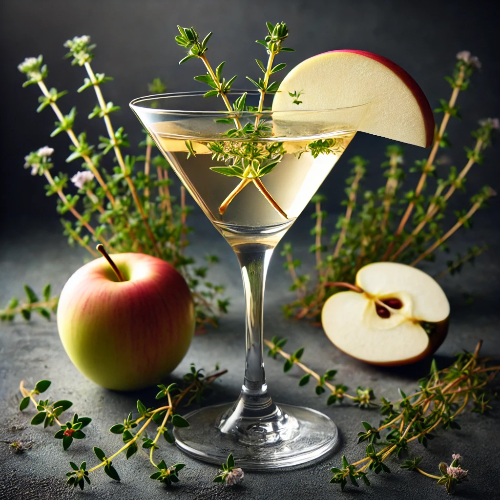 Apple Thyme Gin Martini mit frischem Thymianzweig
