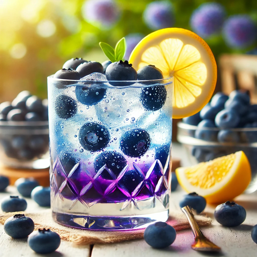 Blueberry Gin Breeze mit frischen Blaubeeren im-Glas